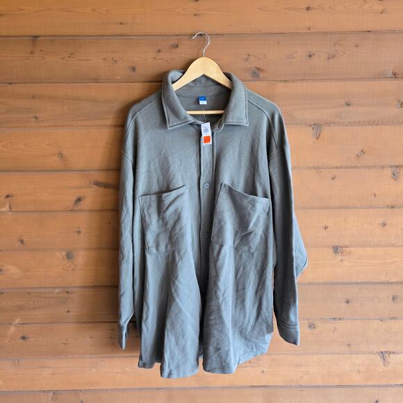 Old Navy Fleece Tunic Shacket Button Down NWT Stone Wall Green 4X Top Shirt - Picture 2 of 5